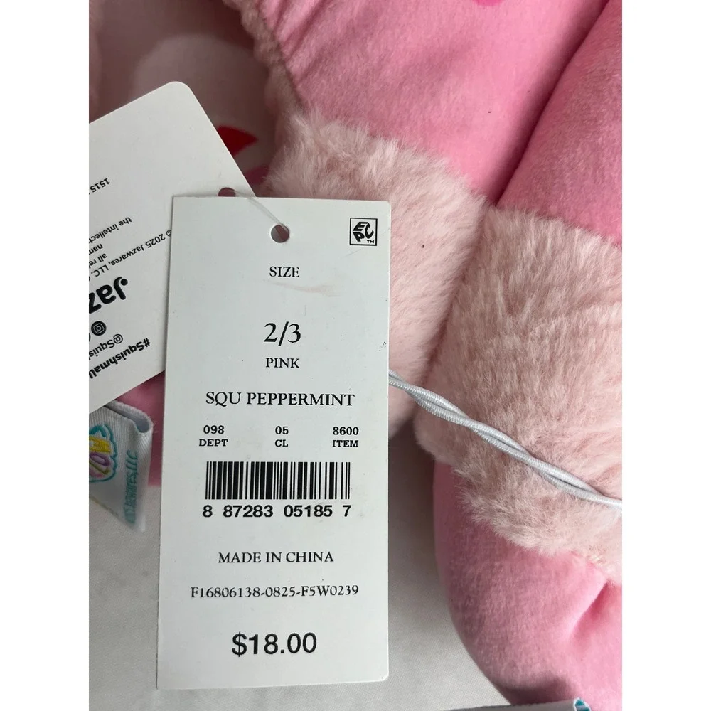 Squishmallows Peppermint Pink Plush Slippers Kids Size 2/3 New With Tags